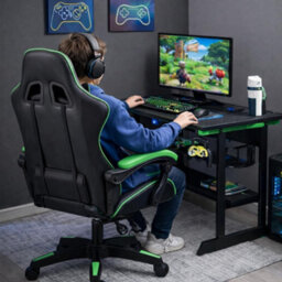 Home Treats Gaming Chair Green Recliner With Adjustable Height Lumbar Support Padded Cushion Racing Bucket Seat - thumbnail 2