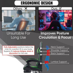 Home Treats Gaming Chair Green Recliner With Adjustable Height Lumbar Support Padded Cushion Racing Bucket Seat - thumbnail 5