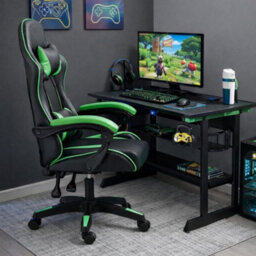 Home Treats Gaming Chair Green Recliner With Adjustable Height Lumbar Support Padded Cushion Racing Bucket Seat - thumbnail 3