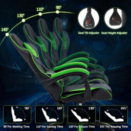 Home Treats Gaming Chair Green Recliner With Adjustable Height Lumbar Support Padded Cushion Racing Bucket Seat - thumbnail 4