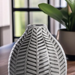 Pirlo Plush Set Of 2 Grey Leaf Ceramic Vase - thumbnail 6