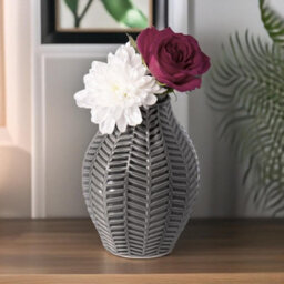 Pirlo Plush Set Of 2 Grey Leaf Ceramic Vase - thumbnail 3