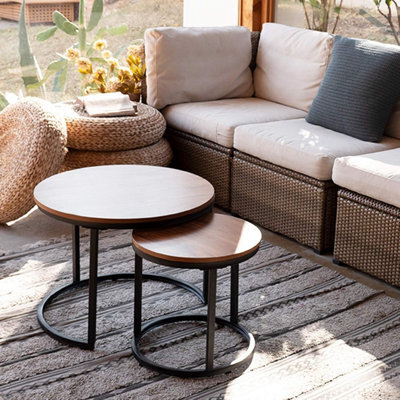 Huhote Stylish Nesting Coffee Tables 2 Set With Metal Frame Dark Brown Top 23.6/15.7 In Living Room Bedroom Office Side End Table - image 1