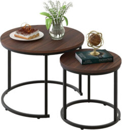 Huhote Stylish Nesting Coffee Tables 2 Set With Metal Frame Dark Brown Top 23.6/15.7 In Living Room Bedroom Office Side End Table - thumbnail 2