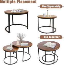 Huhote Stylish Nesting Coffee Tables 2 Set With Metal Frame Dark Brown Top 23.6/15.7 In Living Room Bedroom Office Side End Table - thumbnail 6