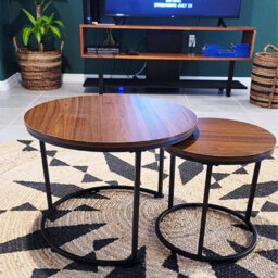 Huhote Stylish Nesting Coffee Tables 2 Set With Metal Frame Dark Brown Top 23.6/15.7 In Living Room Bedroom Office Side End Table - thumbnail 5
