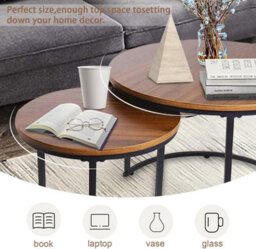 Huhote Stylish Nesting Coffee Tables 2 Set With Metal Frame Dark Brown Top 23.6/15.7 In Living Room Bedroom Office Side End Table - thumbnail 4