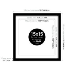"15X15"" Black Picture Frame - 15X15"" Square Frame With 14X14"" Mount For 15X15""/14X14"" Pictures Art Deco Style Room Decor, 1 Pack" - thumbnail 2