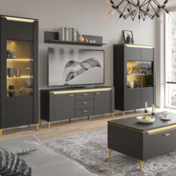 Furniture To Go Genoa Tv Cabinet 2 Door 3 Drawer 155Cm Wide In Black Matt/gold - thumbnail 4