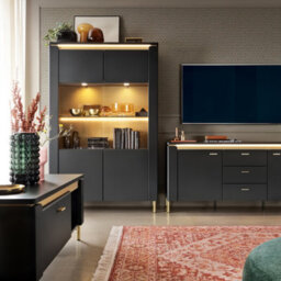 Furniture To Go Genoa Tv Cabinet 2 Door 3 Drawer 155Cm Wide In Black Matt/gold - thumbnail 3