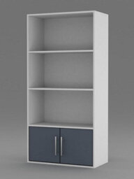 Urbn-Living Urbnliving 118Cm Height White 4-Tier Bookcase With 2 Grey Doors - Metal Handles