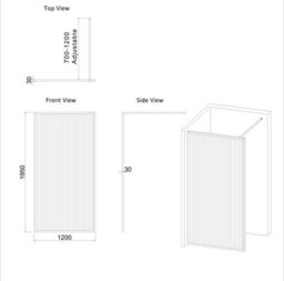 Royal Bathrooms Luxor 1200mm Walk In Wet Room Fluted Shower Enclosure Screen With Matt Black Frame 8mm Nano Glass & Support Arm - thumbnail 9