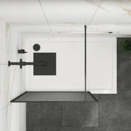 Royal Bathrooms Luxor 1200mm Walk In Wet Room Fluted Shower Enclosure Screen With Matt Black Frame 8mm Nano Glass & Support Arm - thumbnail 5