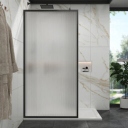 Royal Bathrooms Luxor 1200mm Walk In Wet Room Fluted Shower Enclosure Screen With Matt Black Frame 8mm Nano Glass & Support Arm - thumbnail 3