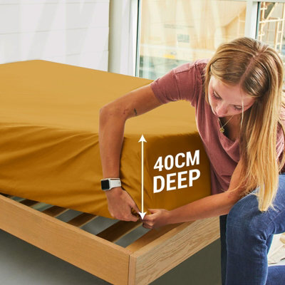 Ameha Double Plain Dyed Fitted Sheet 40Cm- Extra Deep Pocket Ochre Fitted Bed Sheets Soft Microfiber Bedding Sheet 137X190 Cm - image 1