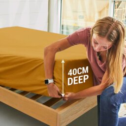 Ameha Double Plain Dyed Fitted Sheet 40Cm- Extra Deep Pocket Ochre Fitted Bed Sheets Soft Microfiber Bedding Sheet 137X190 Cm - thumbnail 1