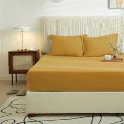 Ameha Double Plain Dyed Fitted Sheet 40Cm- Extra Deep Pocket Ochre Fitted Bed Sheets Soft Microfiber Bedding Sheet 137X190 Cm - thumbnail 7