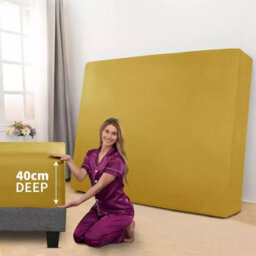 Ameha Double Plain Dyed Fitted Sheet 40Cm- Extra Deep Pocket Ochre Fitted Bed Sheets Soft Microfiber Bedding Sheet 137X190 Cm - thumbnail 2