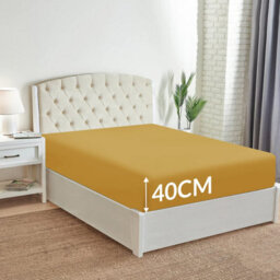 Ameha Double Plain Dyed Fitted Sheet 40Cm- Extra Deep Pocket Ochre Fitted Bed Sheets Soft Microfiber Bedding Sheet 137X190 Cm - thumbnail 8