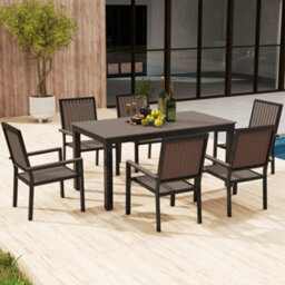 Outsunny 6 Seater Aluminium Garden Dining Set With Stackable Chairs, Brown - thumbnail 8