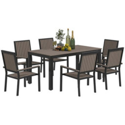 Outsunny 6 Seater Aluminium Garden Dining Set With Stackable Chairs, Brown - thumbnail 2