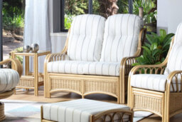 Desser Vale Light Oak Natural Rattan 2 Seater Conservatory Sofa Real Cane Wicker Indoor Settee With Uk Sewn Cushion In Linen Taupe - thumbnail 2