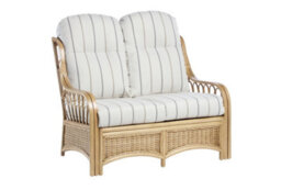 Desser Vale Light Oak Natural Rattan 2 Seater Conservatory Sofa Real Cane Wicker Indoor Settee With Uk Sewn Cushion In Linen Taupe - thumbnail 1