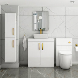 Royal Bathrooms Turin 800mm Floor Standing Vanity Unit 2 Door Gloss White & Countertop Basin - Cube With Brushed Brass Handle - thumbnail 2