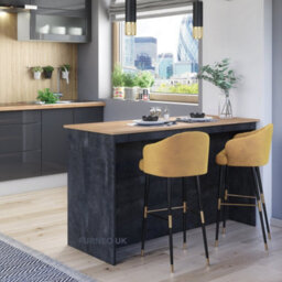 Furneo Kitchen Island Modern Breakfast Bar Shelves Black Concrete & Oak Effect Ki04