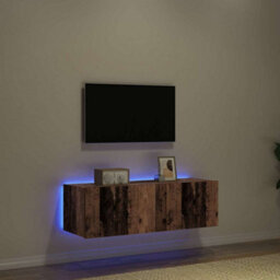 Berkfield Rustic Tv Wall Cabinet With Led Lights Old Wood 100X35X31 Cm - thumbnail 5