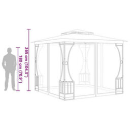 Berkfield Durable Gazebo With Nets 300X300X265 Cm Cream - thumbnail 5