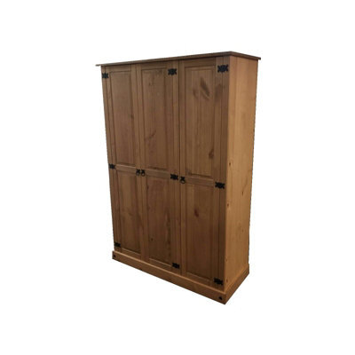 Mercers Furniture Corona Budget 3 Door Wardrobe Flat Top Triple Robe Solid Wood Pine Wooden Bedroom With Mexican Styling - image 1