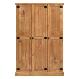 Mercers Furniture Corona Budget 3 Door Wardrobe Flat Top Triple Robe Solid Wood Pine Wooden Bedroom With Mexican Styling - thumbnail 2