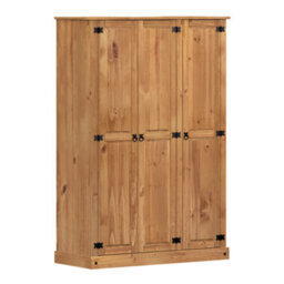Mercers Furniture Corona Budget 3 Door Wardrobe Flat Top Triple Robe Solid Wood Pine Wooden Bedroom With Mexican Styling - thumbnail 3