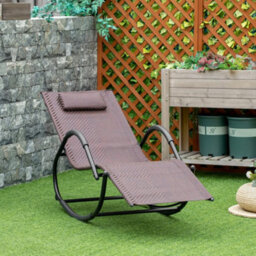 Outsunny Zero Gravity Rocking Lounge Chair Pillow Garden Outdoor Furniture Brown - thumbnail 1