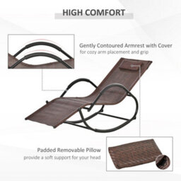 Outsunny Zero Gravity Rocking Lounge Chair Pillow Garden Outdoor Furniture Brown - thumbnail 5