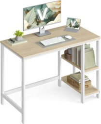 Songmics Modern Computer Desk, Office Workstation, Study Table For Bedroom Living Room, Natural Beige And Pearl White - thumbnail 6