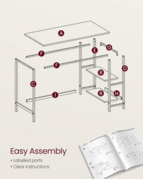 Songmics Modern Computer Desk, Office Workstation, Study Table For Bedroom Living Room, Natural Beige And Pearl White - thumbnail 5