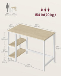 Songmics Modern Computer Desk, Office Workstation, Study Table For Bedroom Living Room, Natural Beige And Pearl White - thumbnail 2