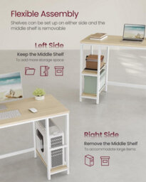 Songmics Modern Computer Desk, Office Workstation, Study Table For Bedroom Living Room, Natural Beige And Pearl White - thumbnail 3
