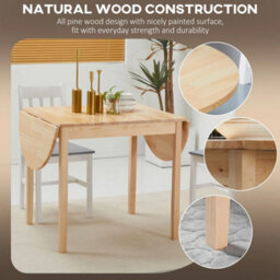 Foldable Dining Table, Solid Wood Drop Leaf Table, Natural - thumbnail 4