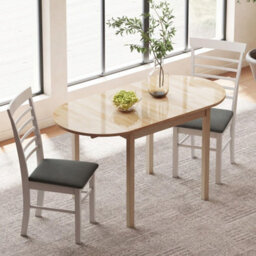 Foldable Dining Table, Solid Wood Drop Leaf Table, Natural - thumbnail 3
