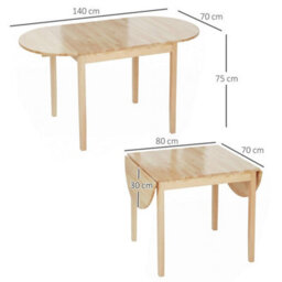 Foldable Dining Table, Solid Wood Drop Leaf Table, Natural - thumbnail 2
