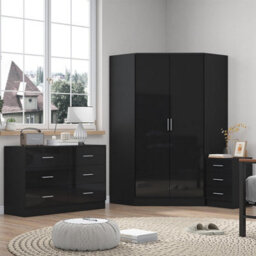Reflect - 2 Door Corner + 6 Drawer Chest + 3 Drawer Bedside - Gloss Black / Matt Black - thumbnail 1