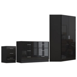 Reflect - 2 Door Corner + 6 Drawer Chest + 3 Drawer Bedside - Gloss Black / Matt Black - thumbnail 5