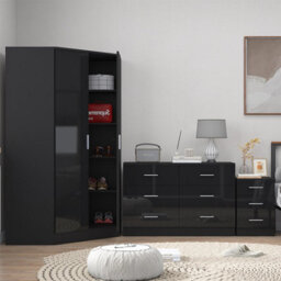 Reflect - 2 Door Corner + 6 Drawer Chest + 3 Drawer Bedside - Gloss Black / Matt Black - thumbnail 4