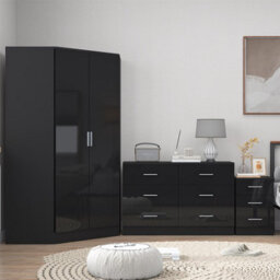Reflect - 2 Door Corner + 6 Drawer Chest + 3 Drawer Bedside - Gloss Black / Matt Black - thumbnail 3