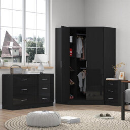 Reflect - 2 Door Corner + 6 Drawer Chest + 3 Drawer Bedside - Gloss Black / Matt Black - thumbnail 2