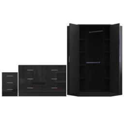 Reflect - 2 Door Corner + 6 Drawer Chest + 3 Drawer Bedside - Gloss Black / Matt Black - thumbnail 7