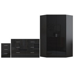 Reflect - 2 Door Corner + 6 Drawer Chest + 3 Drawer Bedside - Gloss Black / Matt Black - thumbnail 6